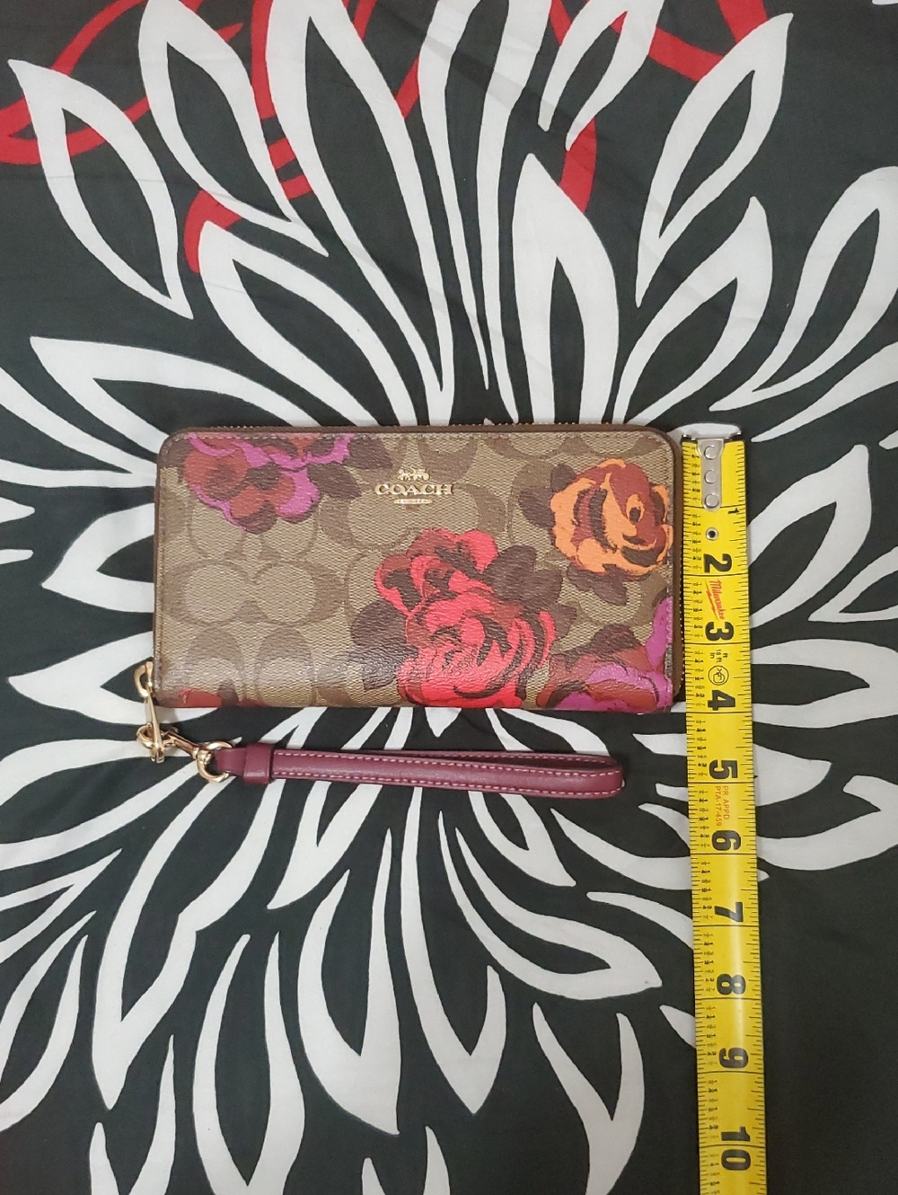 Coach Brown Signature Big Floral Zip Around Wallet Wristlet - Picture 5 of 6